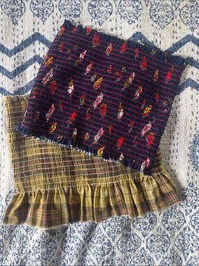 Navy Floral Smocked Tube Top with Ruffle Hem